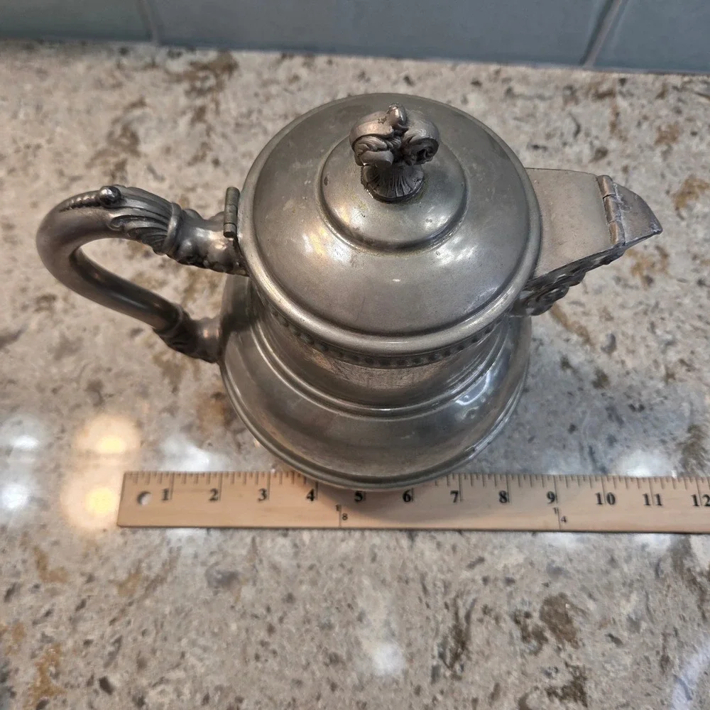 Vintage Victorian Style Silver Metal Teapot Ornate Scrollwork Hinged Lid 8.5in